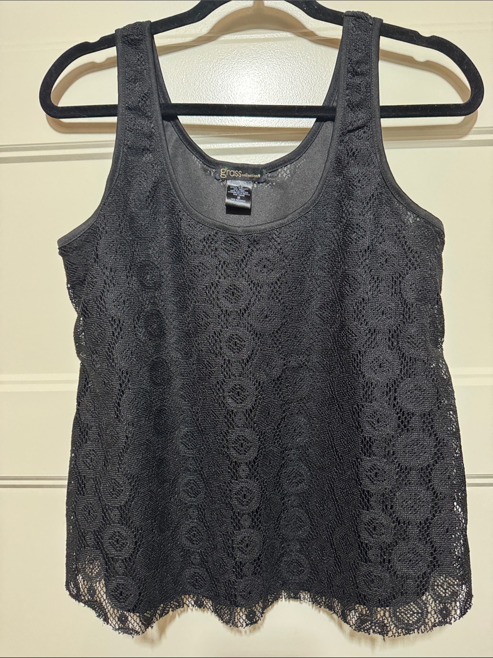grass collection Black Lace Crochet Tank